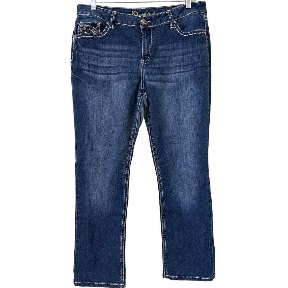 New Directions Weekend Size 16 Straight Leg Jeans Black & Silver Embellishments